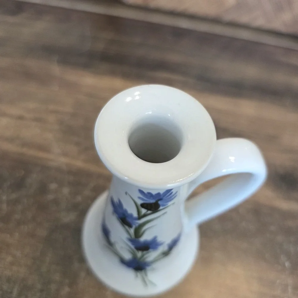 Tallberg Keramuk Vase Hand Painted Floral Blue Flowers Handle Vintage 5.5 x 3.25